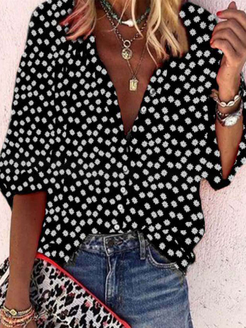 Vintage Half Sleeve Boho Floral Printed St Patricks Day V Neck Casual Top Blouse CZ2