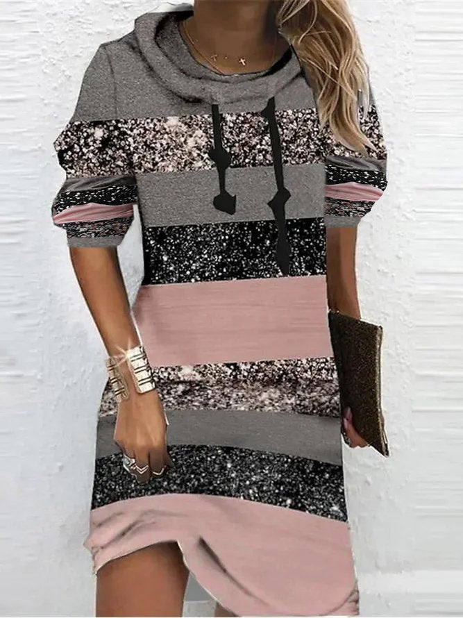 Loose Casual Color Block Hoodie Dress WJ70