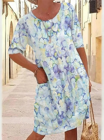 Casual Crew Neck Dress With No Belt WT76