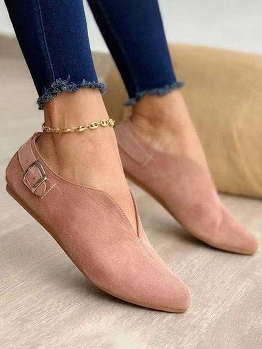 Chaussures plates décontractées vintage à boucle en V QAS35