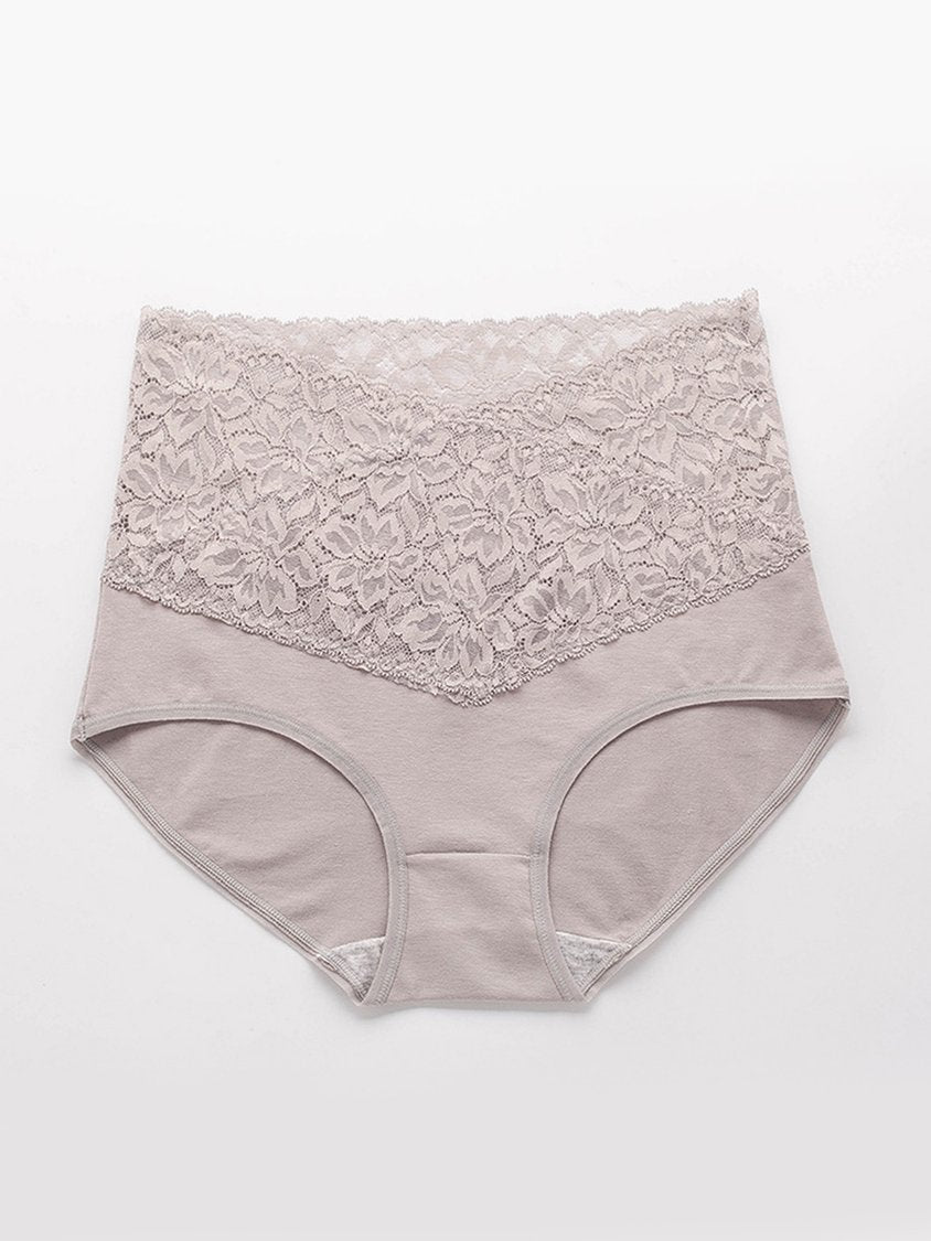 Lace Splicing Receiving Abdomen Hip Raise High Waist Briefs Plus Size QAR10