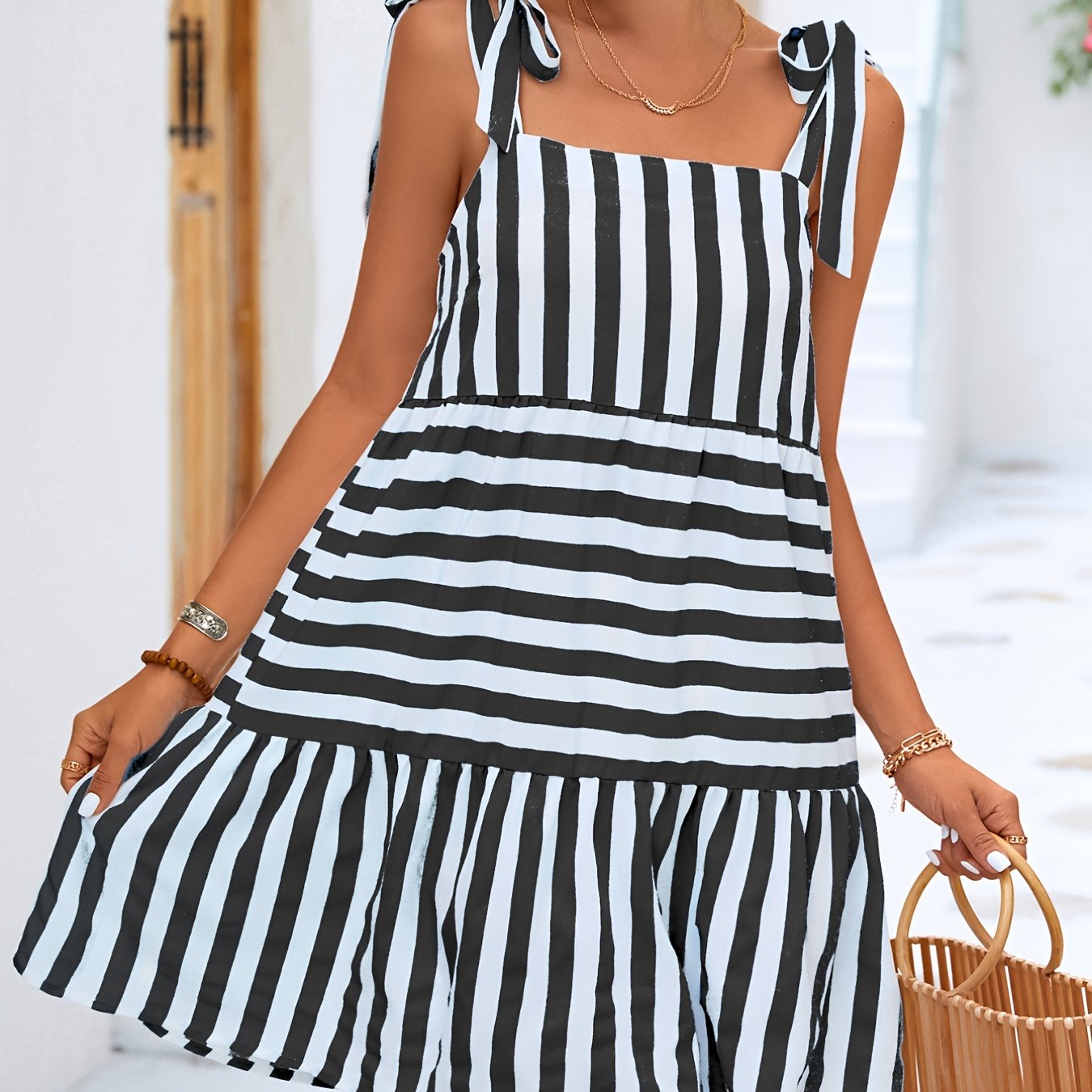 Robe ample à rayures mignonnes, robe décontractée sans manches pour l'été et le printemps, vêtements pour femmes AE105