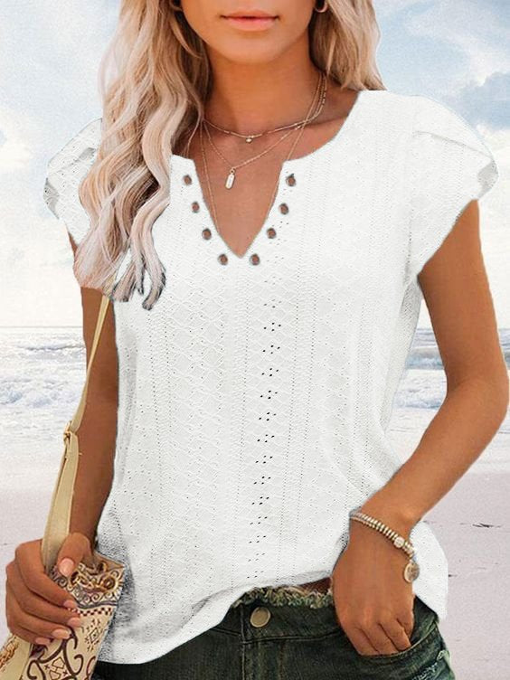 V Neck Vacation Plain Shirt AC10058