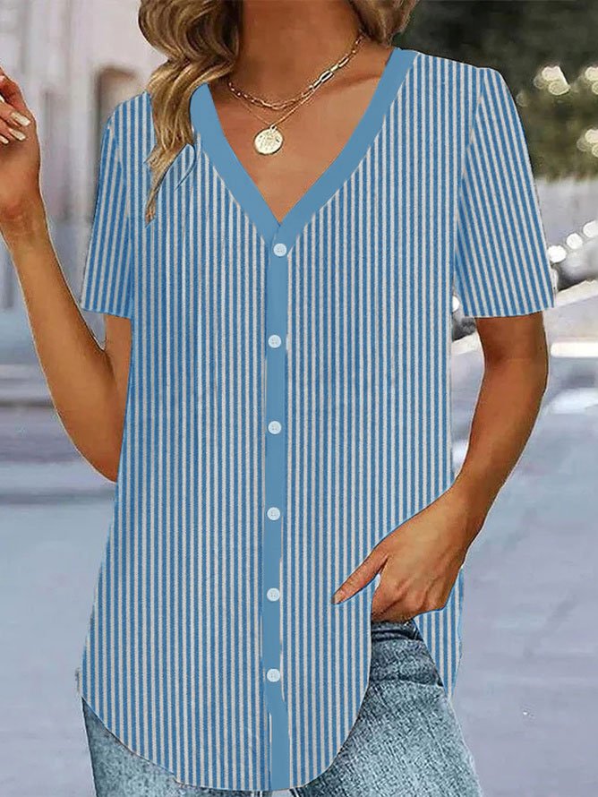 Loose Striped V Neck Casual Blouse WS70