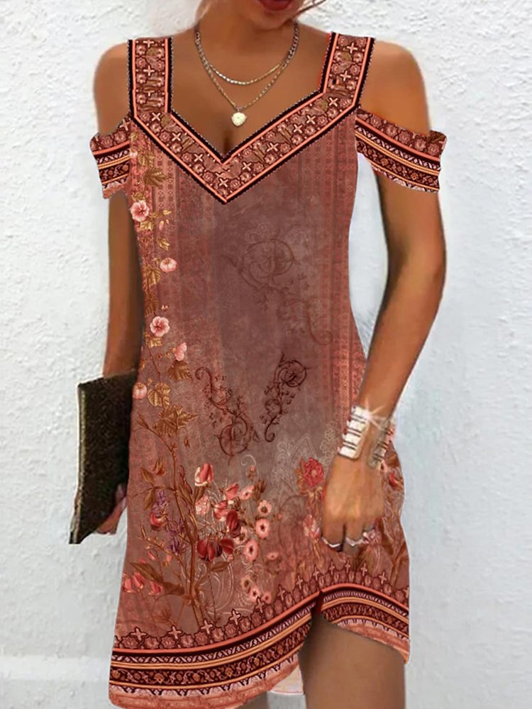 Green Floral V Neck Loose Casual Dress QPQ67