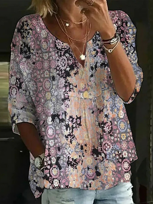 Chemise ethnique ample décontractée à col en V cc49