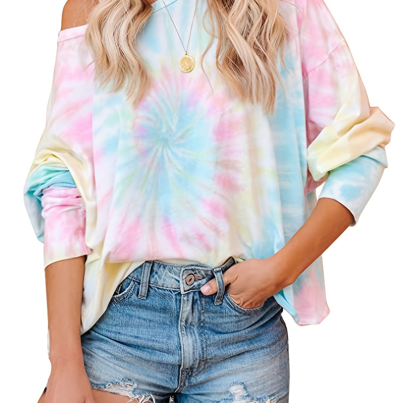 Women's Tie Dye Print Crew Neck T-Shirt, Casual Long Sleeve T-Shirt, Casual Every Day Tops, Women's RA1013