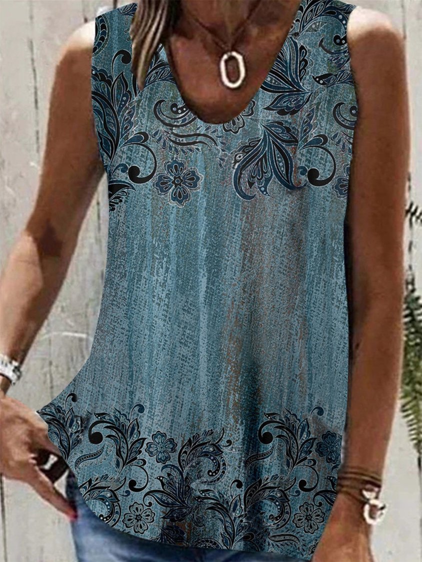 Women's Vintage Loose Floral Tank Top AH470