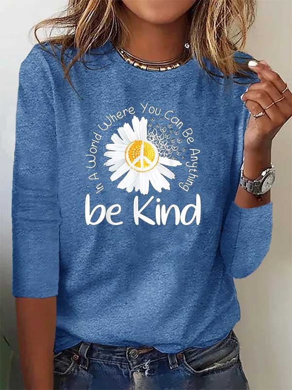 Damen Casual Herbst Daisy Täglich Locker Langarm Rundhals Normal H-Linie T-Shirt AH552