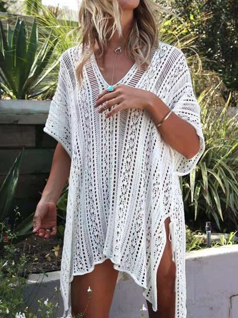 Vacation Plain V Neck Coverup QAP49