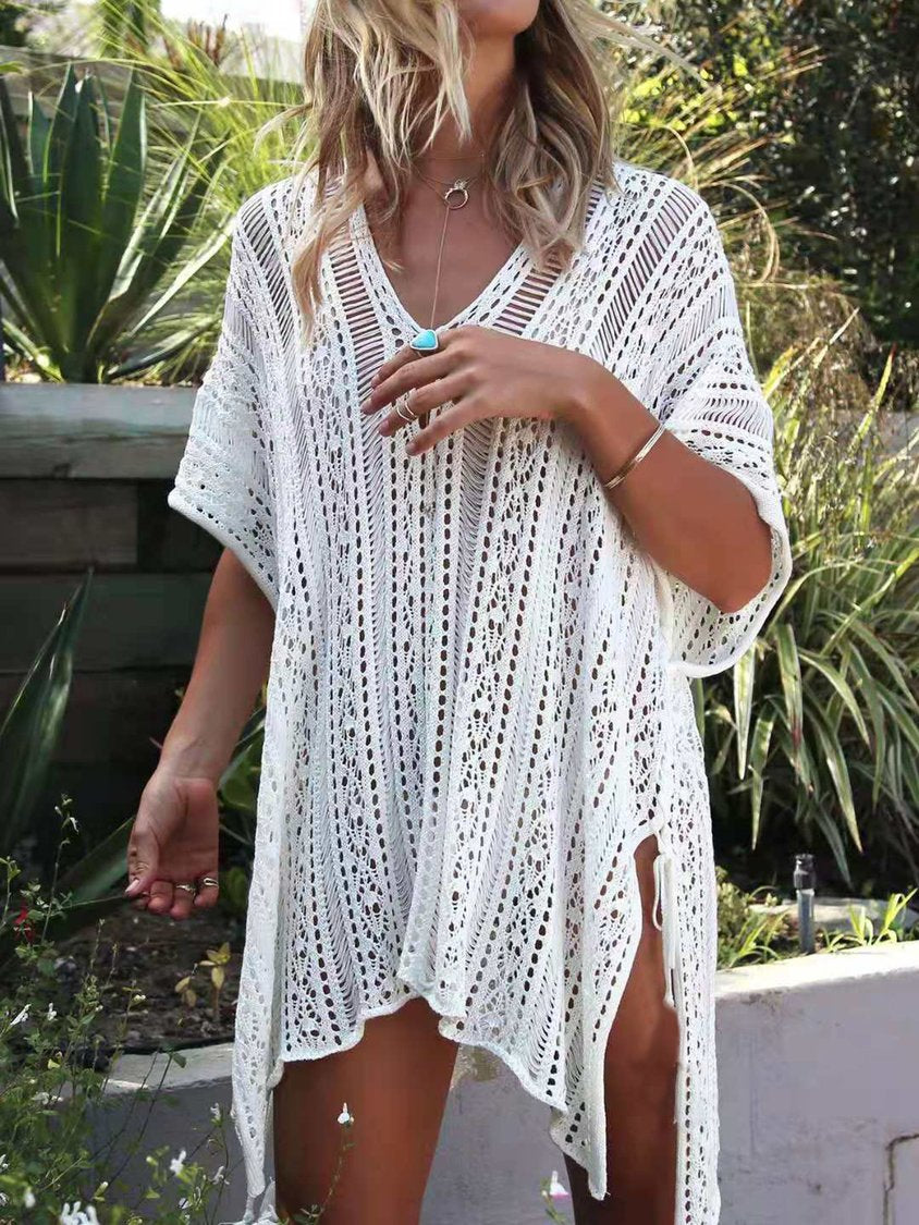 Vacation Plain V Neck Coverup QAP49