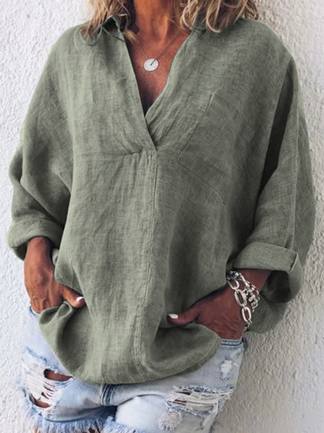 Women V Neck Long Sleeve Tunic Blouse Top AH549
