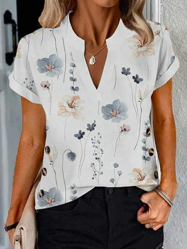 Floral V Neck Loose Casual Shirt WG119