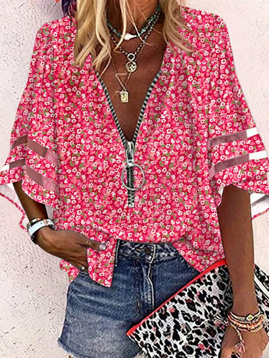 Chemise ample décontractée à col en V et fermeture éclair mm277