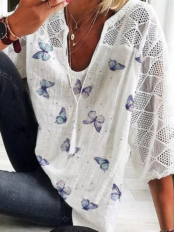 Short Sleeve Floral Cotton-Blend Top CZ43