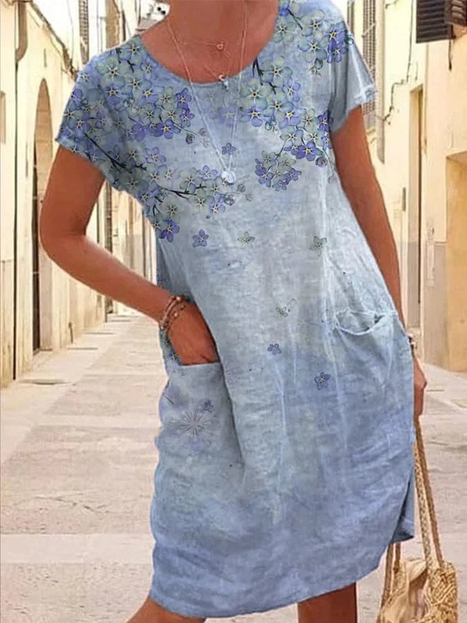 Crew Neck Loose Casual Floral Summer Dress WL117