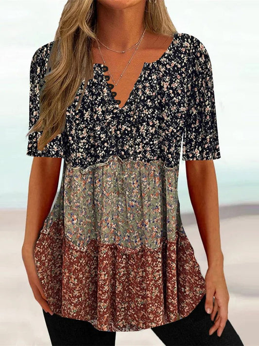 V Neck Floral Regular Fit Casual Shirt AH319