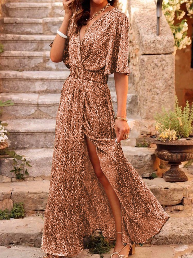 Vacation Disty Floral Short Sleeve Dress QU65