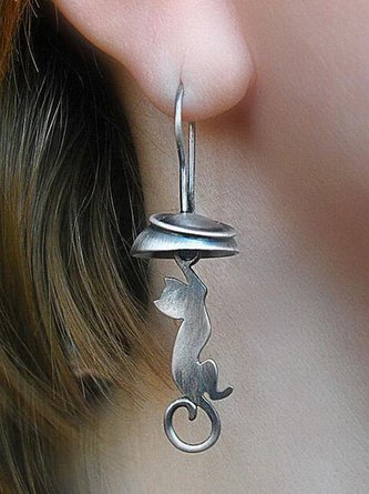 3D Vintage Katze Baumeln Ohrringe ethnischen Alltagsschmuck alten QAG60