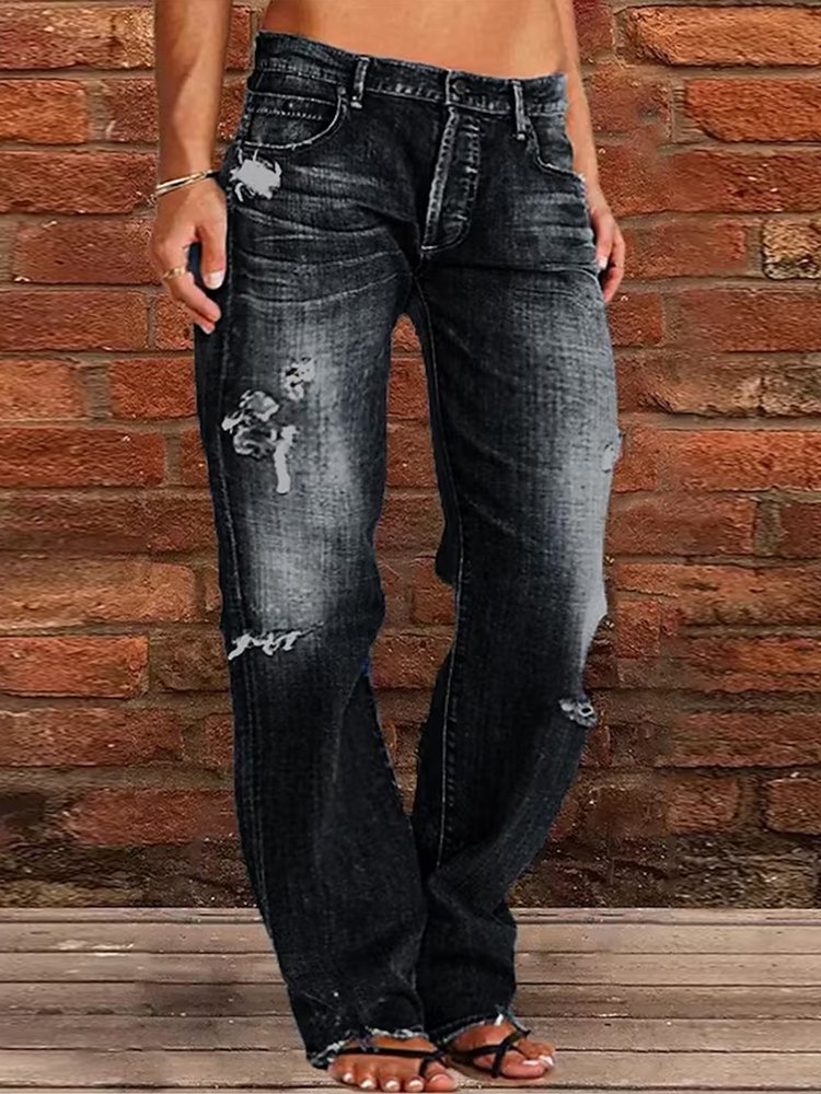 Loose Plain Casual Denim Jeans AD843