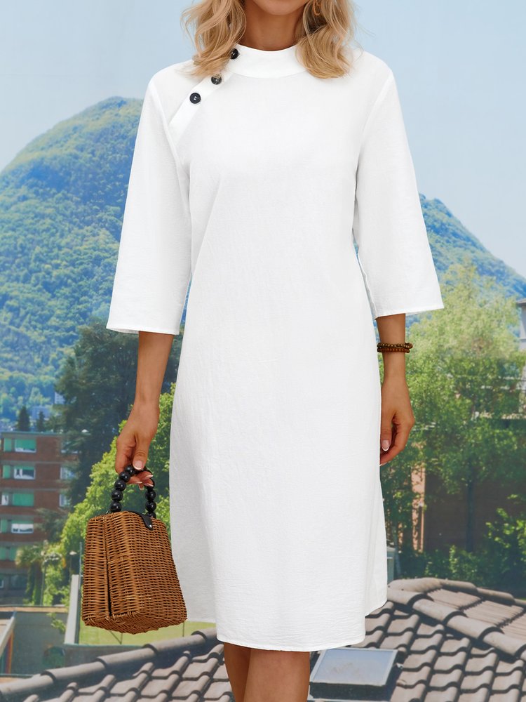Regular Fit Casual Cotton And Linen Dress WC62