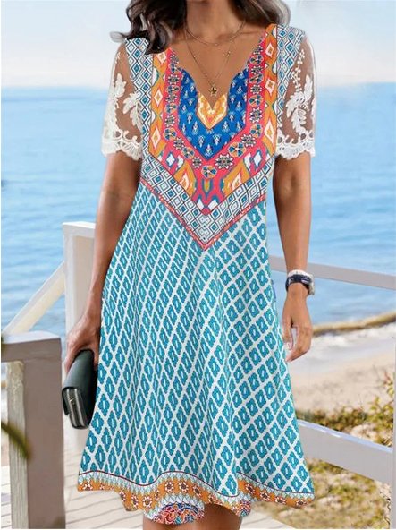 Robe bohème coupe régulière en dentelle à col en V AA45