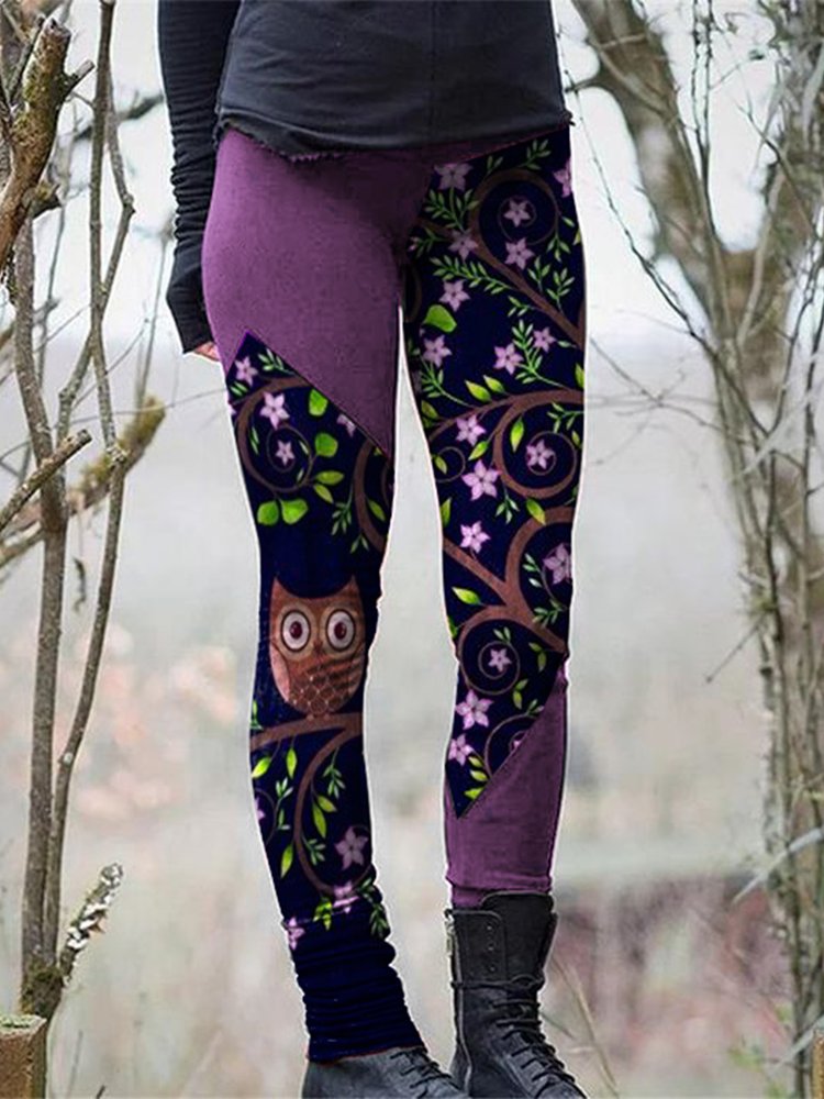 Color Block Bird Casual Regular Fit Leggings WK86