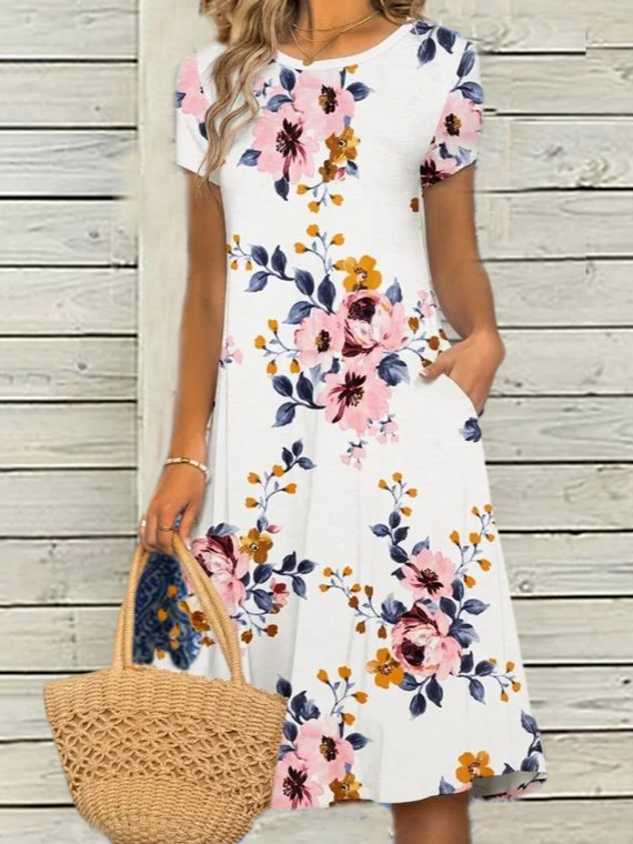 Crew Neck Vacation Dress QAH20