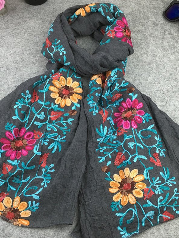 Ethnic Vintage Floral Pattern Linen Scarf Neck Bohemian Casual Accessories QAR8