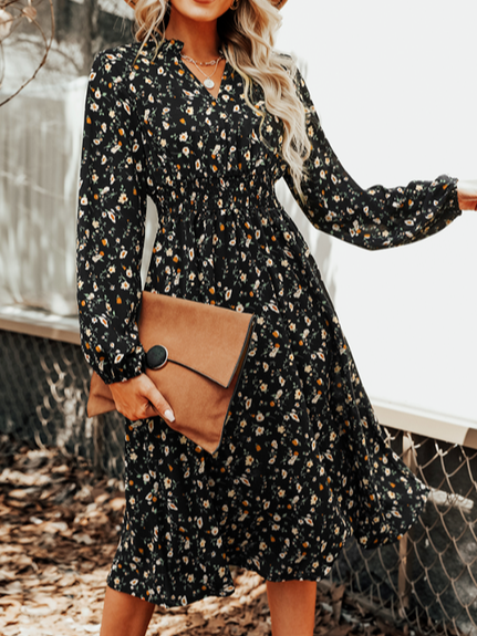 Ditsy Floral Casual Stand Collar Loose Dress WJ98