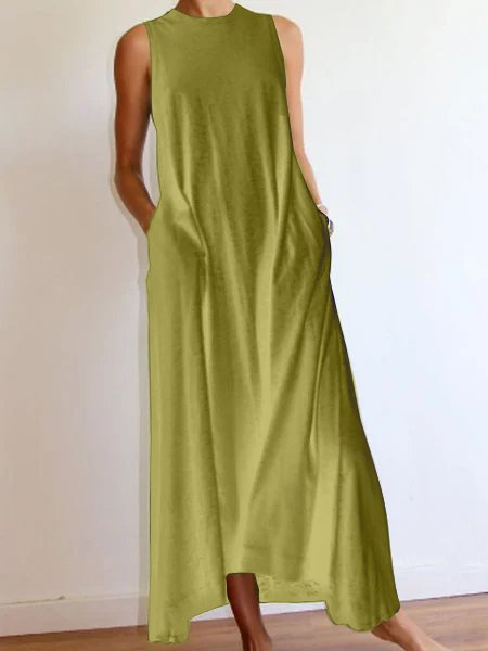 Lockeres, einfarbiges Strickkleid mit Rundhalsausschnitt NNq44