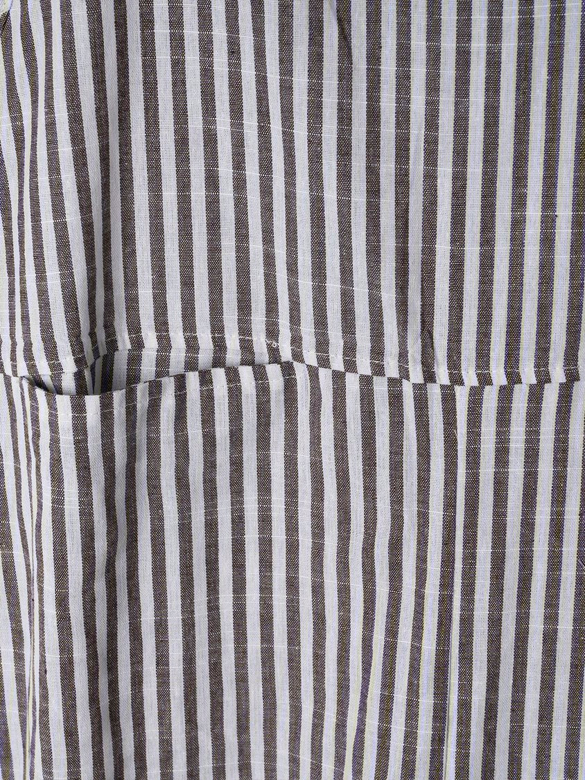 Vintage Black Gray Linen Stripes Pants Linen & Cotton Romper Jumpsuits AH016