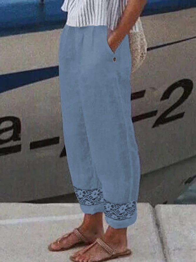 Lässige Leinenhose mit Spitze CC55