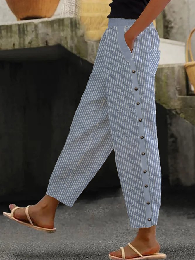 Striped Casual Cotton Loose Pants QB107