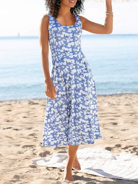 Robe en tricot ras du cou à motif floral pour les fêtes AH145