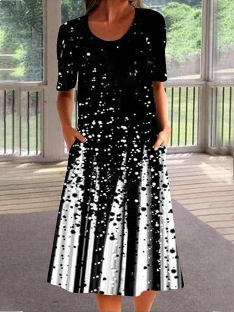 Vintage Boho Holiday Shift Ombre/tie-Dye Crew Neck Short Sleeve Weaving Prom Dress WO96