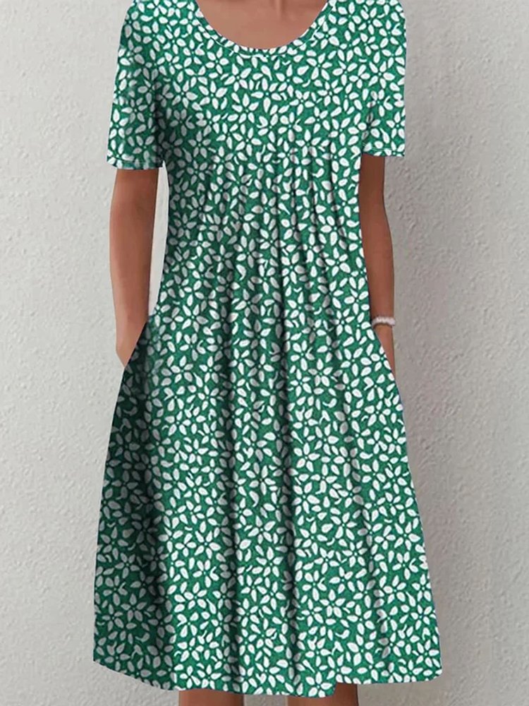 Casual Crew Neck Floral Loose Dress QPQ107