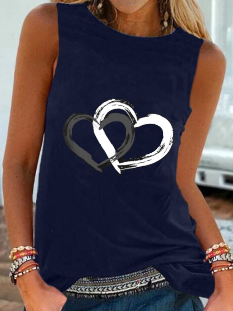 Casual Heart Sleeveless Round Neck Printed Tank Top Vests WZ111