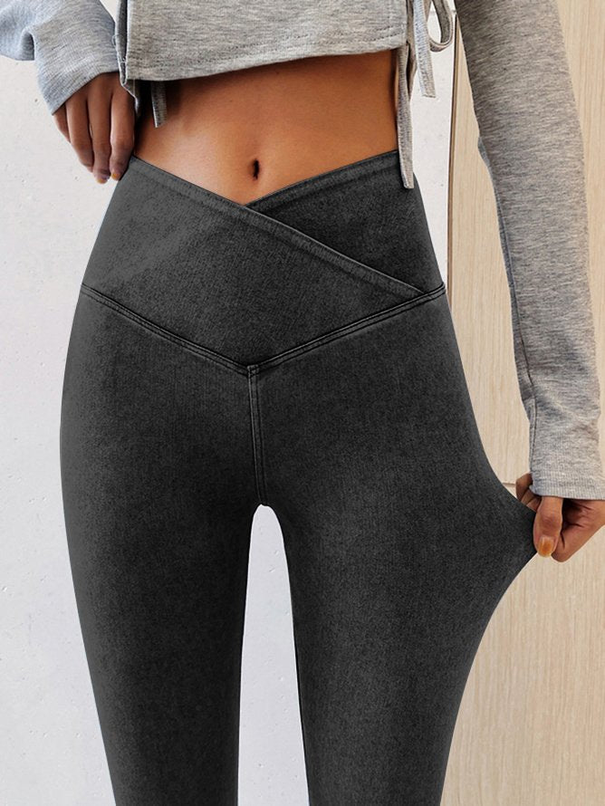 Crossover High Elasticity Tight Plain Blue Leggings AD899