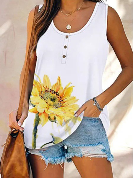 Casual sunflower print vest TH1019