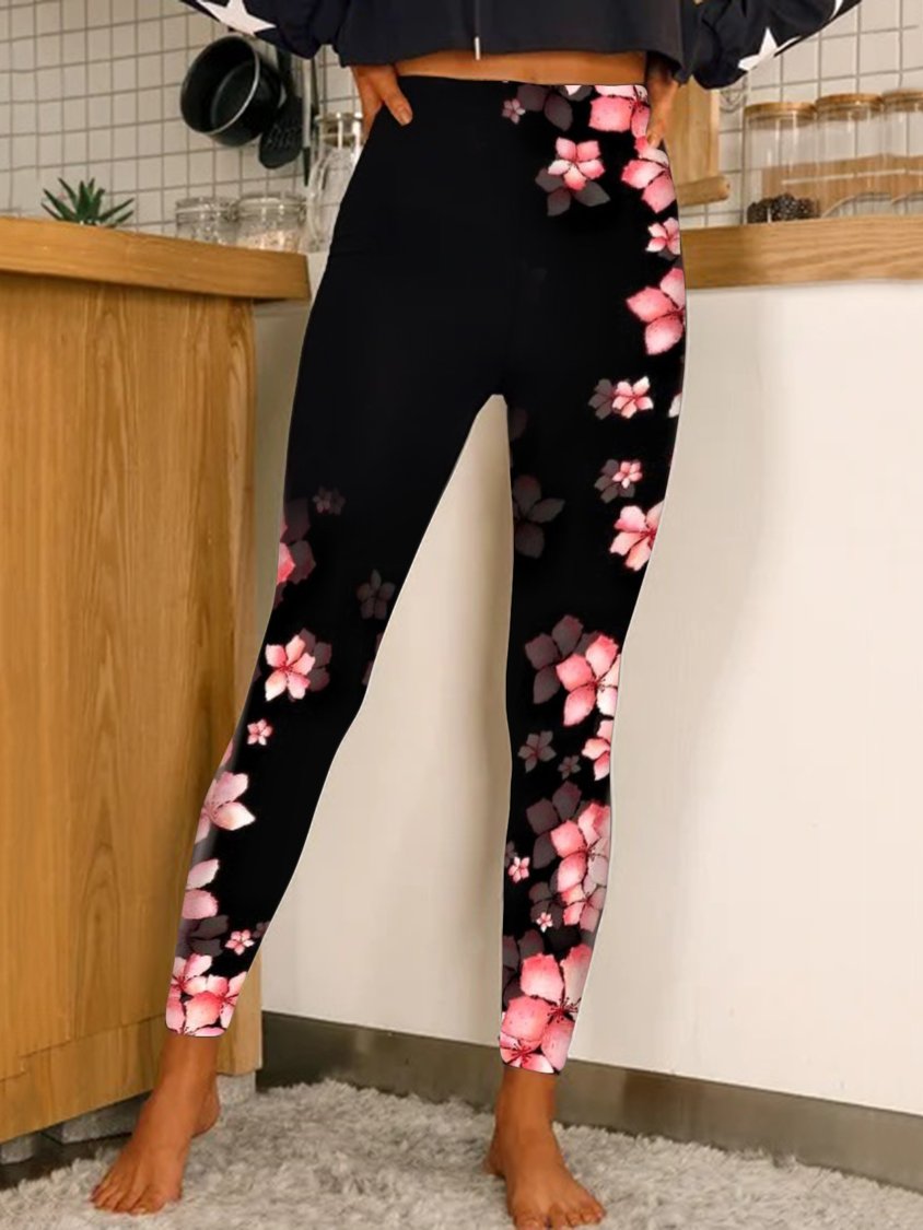 Leggings moulants décontractés à imprimé floral AH058