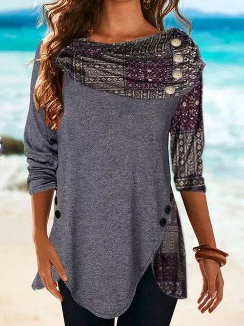 Tuniken mit unregelmäßigem Design für Damen, verziert mit Knöpfen, ap35