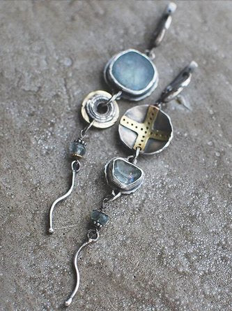 Ohrringe mit Anhänger im Ethno-Stil im Used-Look mit Kristallen, Vintage-Schmuck AD544