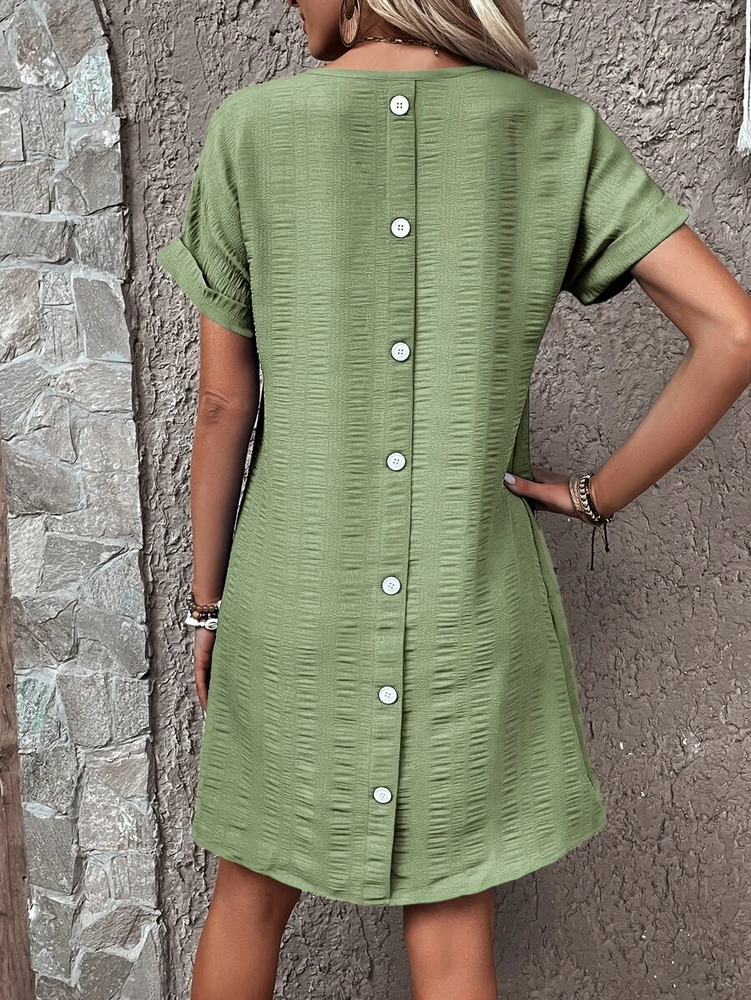 Vacation Linen V Neck Loose Dress QPQ88