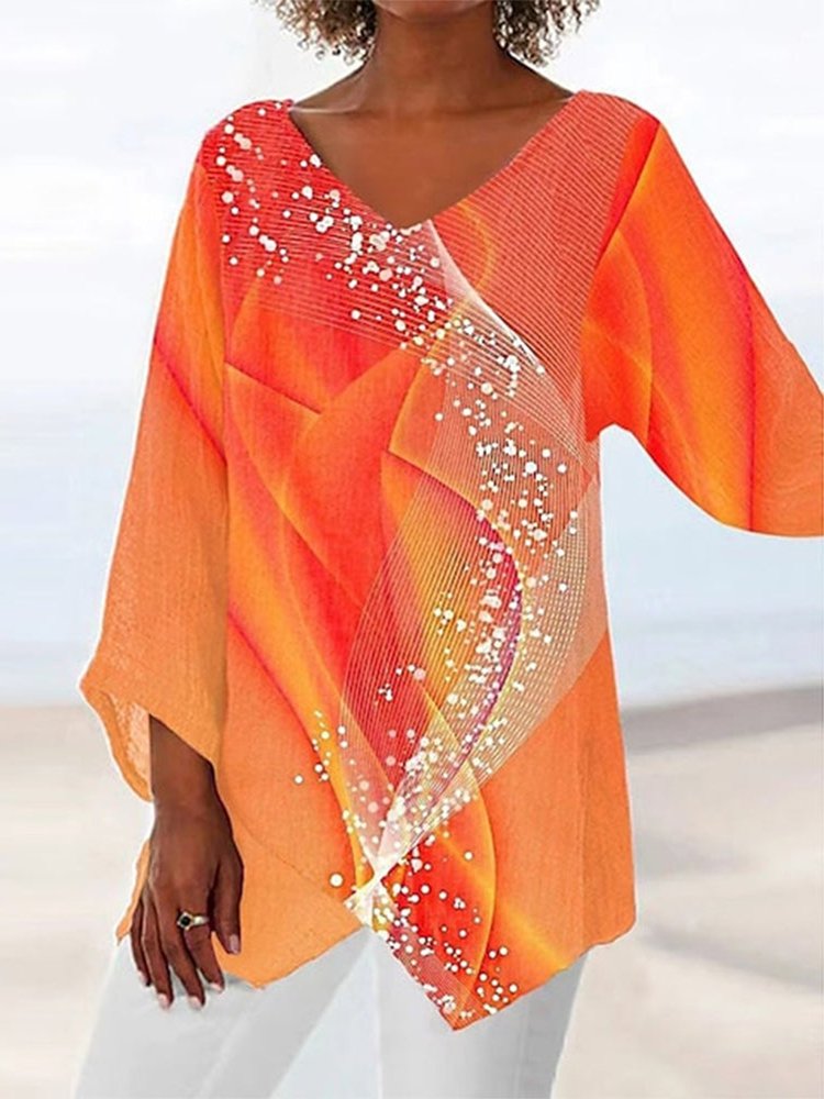 V Neck Ombre Loose Casual T-Shirt WG112