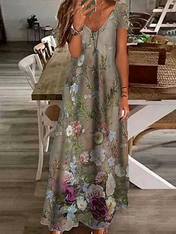 V Neck Vacation Cotton Dress QPQ111