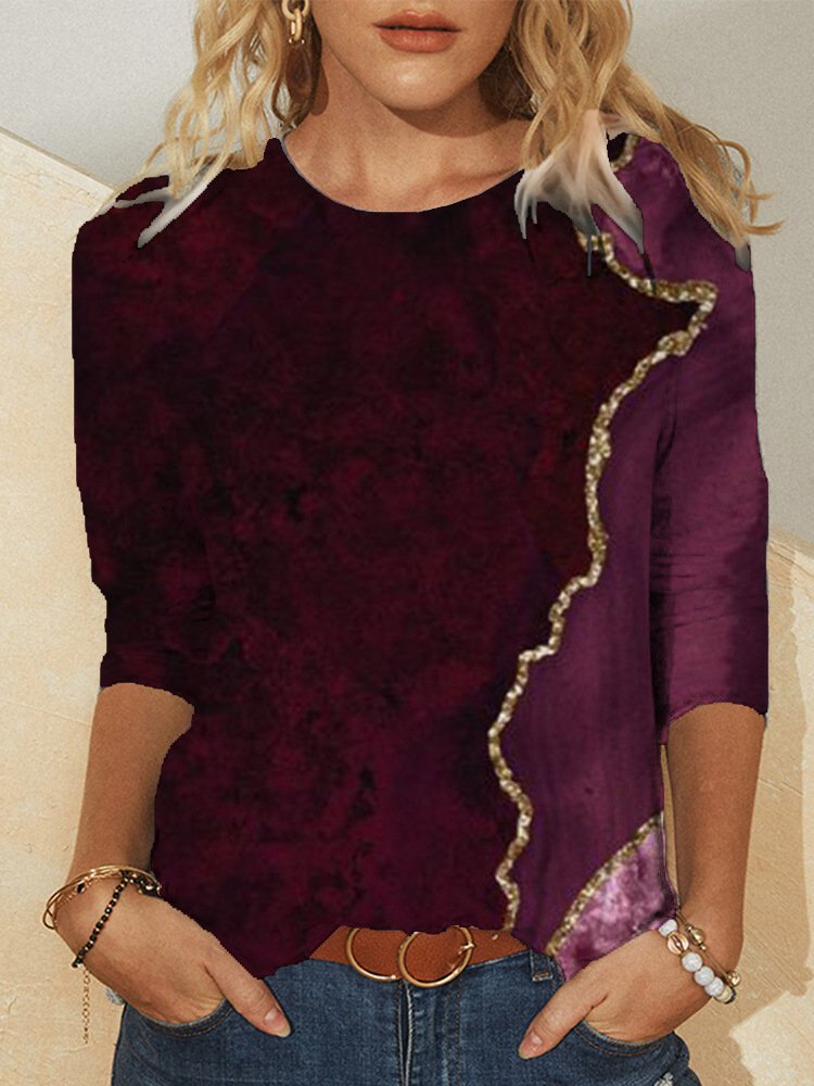 Women's Printed Long Sleeve Crew Neck Casual T-shirt AT100119