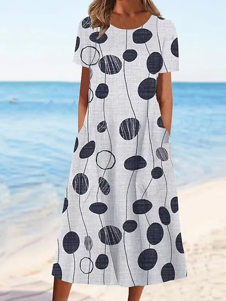 Crew Neck Cotton-Blend Casual Geometric Dress With No WL106