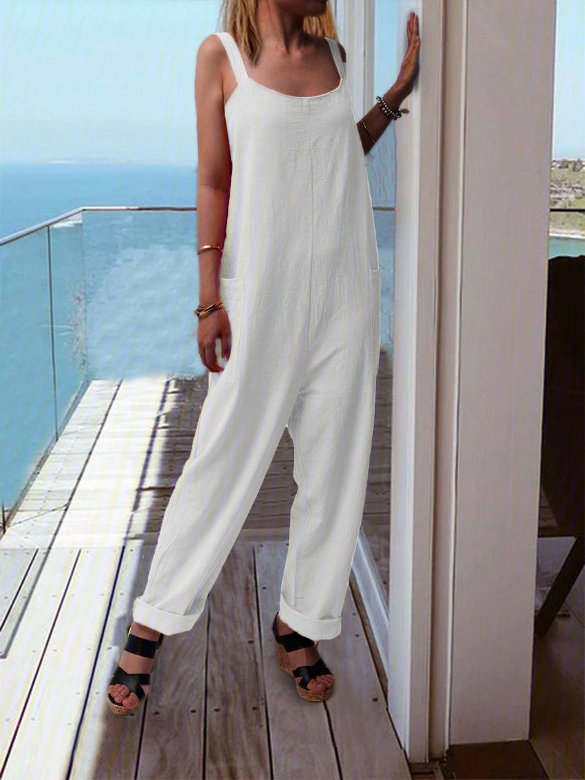 Casual Sleeveless Plus Size Jumpsuits With Pockets CM89