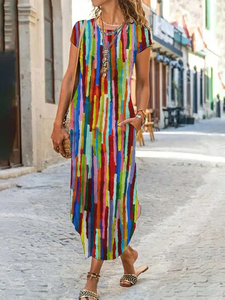 Crew Neck Ombre Casual Dress WT85